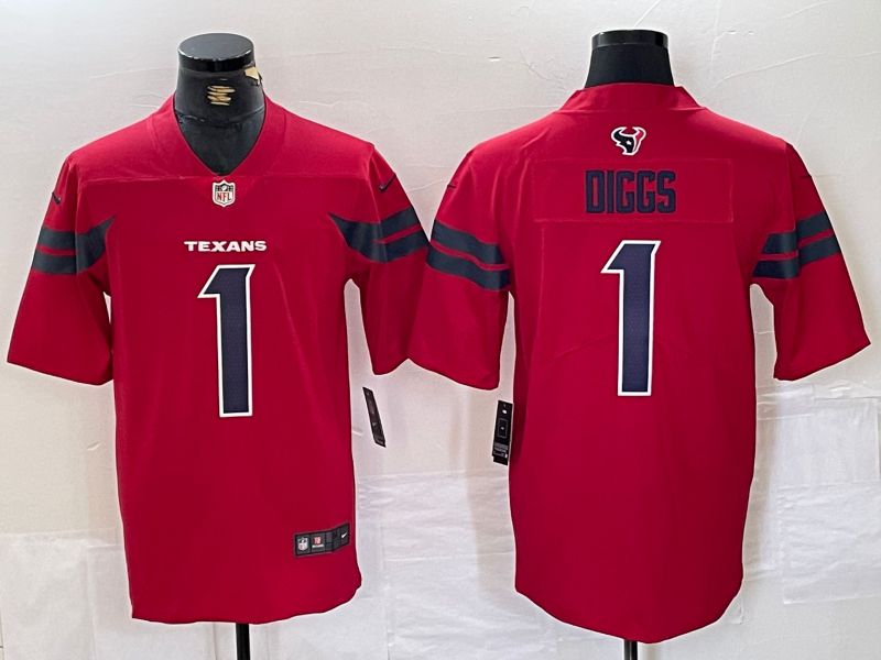 Men Houston Texans 1 Diggs Red Second generations 2025 Nike Limited NFL Jersey style 1